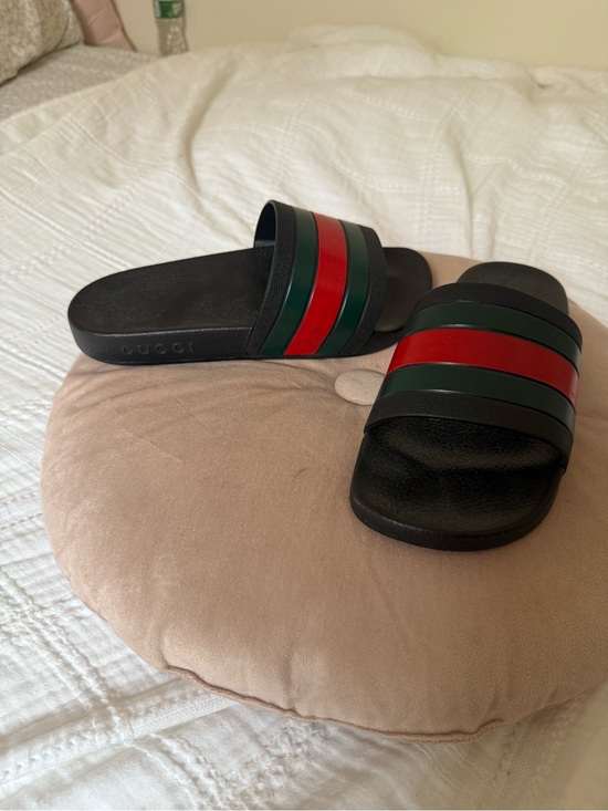 Gucci Shoes - Gucci Black Slides with Green and Red Signature Stripes